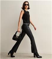 Women's Black Faux Leather Bootcut Trousers New Look