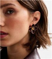 Gold Tone Burgundy Enamel Flower Stud Earrings New Look
