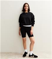 Women's Black Crew Neck Short Sweatshirt New Look