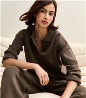 Women's Brown Compact Knit Buttoned Collar Polo Shirt New Look