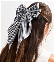 Black Checked Bow Hair Clip New Look