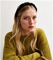 Black Velvet Embellished Padded Headband New Look