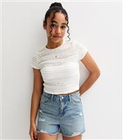 Girls' Blue Embellished Ripped Denim Shorts New Look