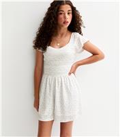 Girls' White Floral Print Shirred Playsuit New Look