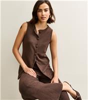 Women's Dark Brown Soft Touch Compact Knit Split Front Waistcoat New Look