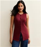 Women's Burgundy Soft Touch Compact Knit Split Front Waistcoat New Look