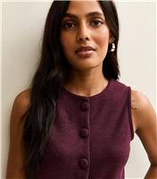 Women's Burgundy Soft Touch Compact Knit Split Front Waistcoat New Look