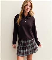 Women's Dark Purple Soft Touch Gold Button Polo Top New Look