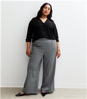 Women's Plus Size Black Check Pattern Wide Leg Trousers Curves New Look