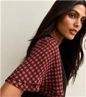 Women's Black Soft Touch Checked Sleeve Top New Look