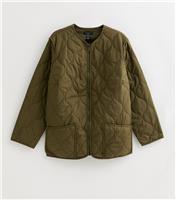 Women's Plus Size Khaki Stitched Pattern Lightly Padded Jacket Curves New Look