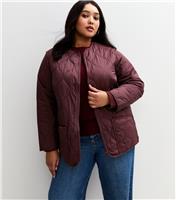 Women's Plus Size Burgundy Stitched Pattern Lightly Padded Jacket Curves New Look