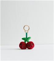 Burgundy Cherry Plush Bag Charm New Look