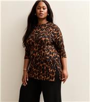 Women's Plus Size Brown Soft Touch Leopard Print Top Curves New Look