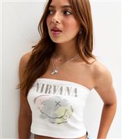 Girls' White Nirvana Print Bandeau Top New Look