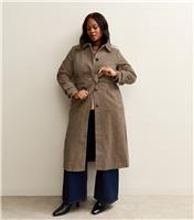 Women's Curve Brown Checked Belted Midi Coat New Look