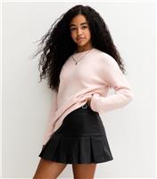 Girls' Black Faux Leather Drop Pleat Buckle Skirt New Look