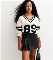 Girls' Black Faux Leather Kilt Skort New Look