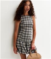 Girls' Black Checked Puffball Short Sleeve Dress New Look