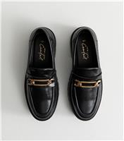Women's Black Faux Leather Chain Link Chunky Loafer Vegan New Look