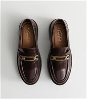 Women's Brown Faux Leather Chain Link Chunky Loafer Vegan New Look