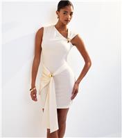 Women's Off White Asymmetric Tie Front Mini Dress New Look
