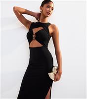 Women's Black Cut Out O Ring Fitted Midi Dress New Look