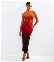 Women's Orange Ombre Mesh Off Shoulder Midi Dress New Look