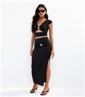 Women's Black Split Hem Midi Skirt New Look