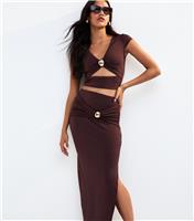 Women's Brown Split Hem Midi Skirt New Look