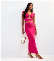 Women's Bright Pink Split Hem Midi Skirt New Look