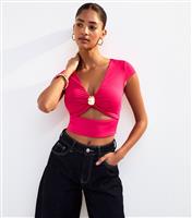 Women's Pink Gold Ring Detail V Neck Crop Top New Look