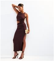 Women's Dark Brown Jersey Ruched Cut Out Midi Dress New Look