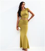 Women's Olive Green Foldover Midi Skirt New Look