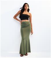 Women's Khaki Foldover Midi Skirt New Look