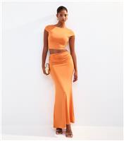 Women's Bright Orange Foldover Midi Skirt New Look