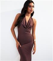 Women's Dark Brown Cowl Halterneck Midi Dress New Look