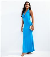 Women's Bright Blue Cowl Halterneck Midi Dress New Look