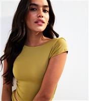 Women's Light Khaki Scoop Back Jersey Cropped T-Shirt New Look