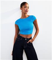 Women's Bright Blue Scoop Back Jersey Cropped T-Shirt New Look