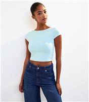 Women's Light Blue Scoop Back Jersey Cropped T-Shirt New Look
