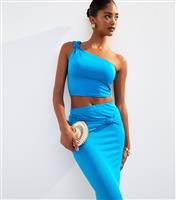 Women's Blue Twist Detail Midi Skirt New Look