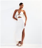 Women's Off White Halterneck Cut Out Midi Dress New Look