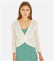 Women's Ivory Open Knit Knotted Top Yumi New Look
