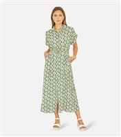 Women's Green Patterned Midi Shirt Dress Yumi New Look