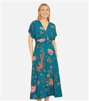 Women's Blue Floral Midi Dress Yumi New Look