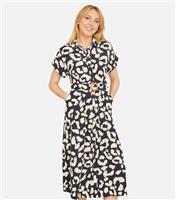 Women's Black Animal Pattern Midi Shirt Dress Yumi New Look