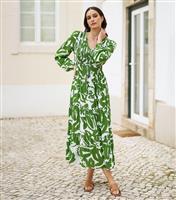 Women's Green Leaf Print Long Sleeve Maxi Dress Yumi New Look