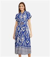 Women's Blue Patterned Shirt Dress Yumi New Look