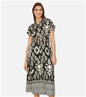 Women's Black Patterned Midi Shirt Dress Yumi New Look